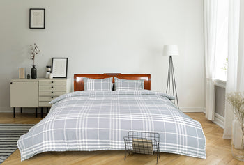 Banbury Plaid Grey and Ivory Cotton Comforter Set